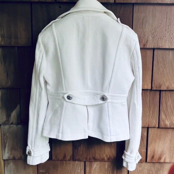 BEBE Rare Vintage Cropped Fitted Jersey Off-white Jacket Lined 💯 Cotton S - Picture 8 of 12